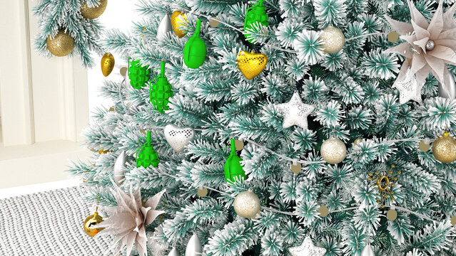Christmas Tree Decorated with Grenades Instead of Traditional Holiday Ornaments