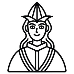 Minimalist Fantasy Queen Icon – Linear Character Vector © Repon