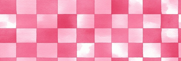 Fototapeta premium Pink watercolor gingham check seamless pattern background. Pink and white watercolor checkered pattern creating a rustic seamless background texture