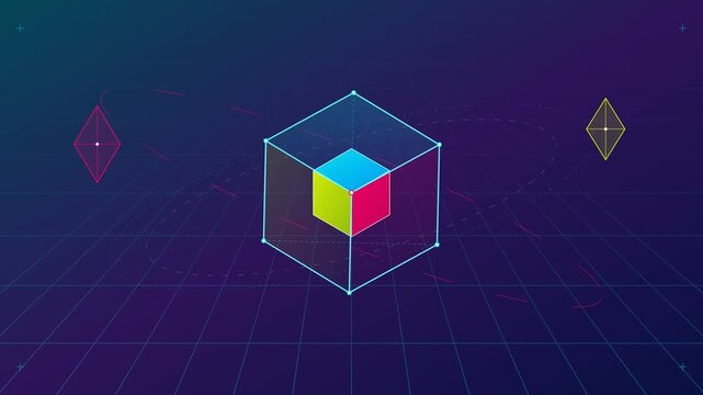 Abstract Geometric Icon Set with Cube and Diamond Shapes