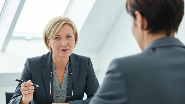 Mature businesswoman interviewing a young colleague in a modern office
