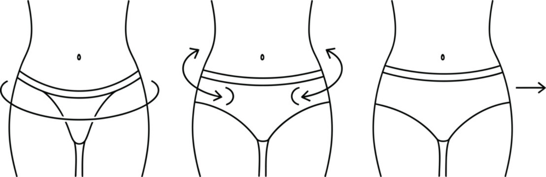 Technical drawing of women's underwear with different styles and designs
