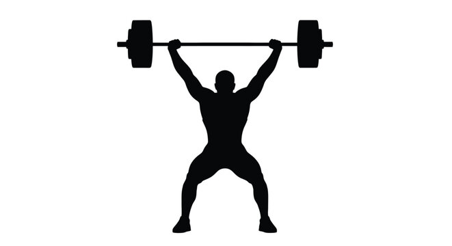Weightlifter successfully completing a snatch lift dramatic black silhouette