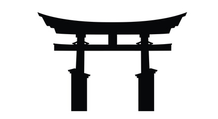 Traditional japanese torii gate stands prominently against a white background silhouette © RKGolam