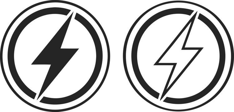 Black and white lightning bolt emblems in circles symbol