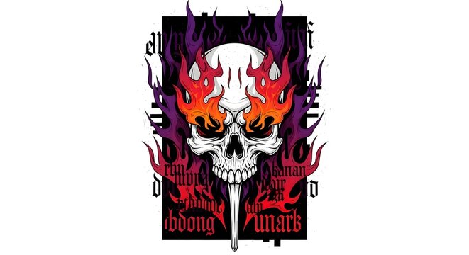 Vibrant Neon Gothic Skull T-Shirt Design &ndash; Colorful Alternative Fashion Print