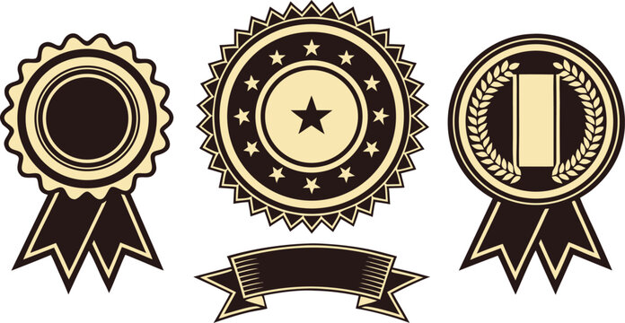 Luxury golden labels set with ribbons and rosettes