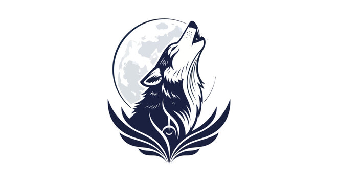 Stylized wolf silhouette howling at the moon vector illustration