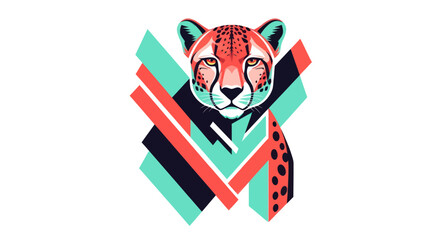Vibrant cheetah illustration with geometric shapes on white background © Ditanjay