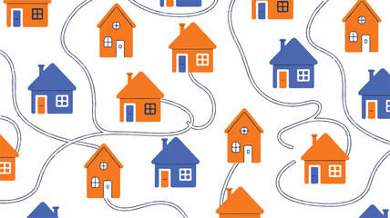 Fototapeta premium Colorful illustration of houses and roads on white background