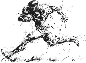 Naklejka premium American football player running with ball, dynamic action pose, splatter ink artistic effect