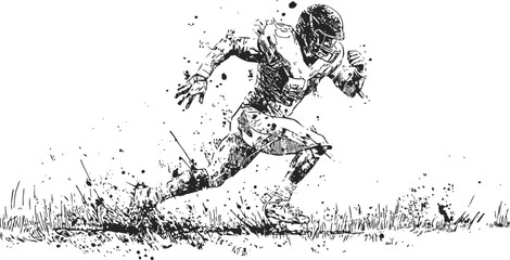 Obraz premium American football player sprinting with full gear in dynamic action silhouette drawing