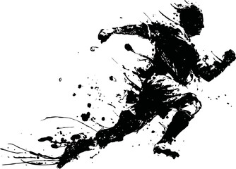Naklejka premium Dynamic silhouette of a running athlete with ink splash artistic effect