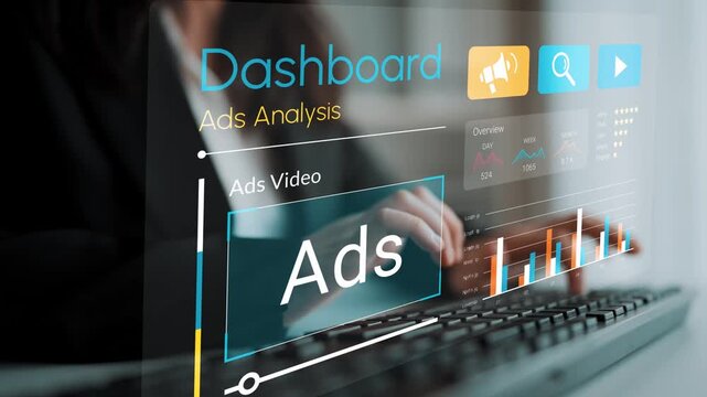 Modern Digital Dashboard for Ads Analysis with Data Visualization and Interactive Elements in a Professional Office Setting Gluon.