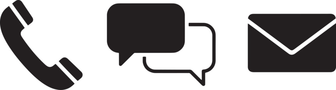 Customer service communication icons with phone message bubbles and email envelope on grid background.