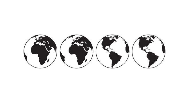 The four continents of the world are displayed in four different views