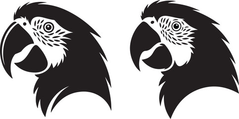 Naklejka premium Black Parrot Heads Silhouette Isolated on White
