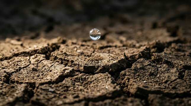 Water Droplet Falling on Dry Cracked Land