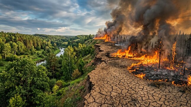Split Landscape Showing Climate Change Impact