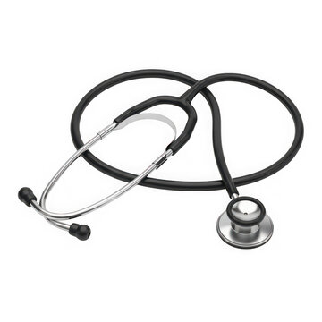 A black stethoscope with a silver chest piece and ear tips lying