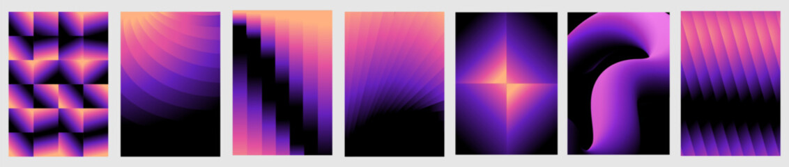 Naklejka na ściany i meble Vector vecrtical banners set, trendy abstract creative minimalist prints with bright gradient colors, glass block effect, design templates for social media posts and stories, posters and banners 