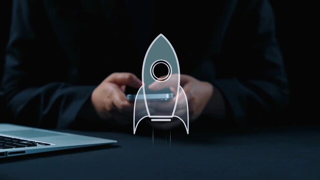 Startup launch and business growth concept, rocket symbolism, entrepreneurship, startup innovation, and early-stage success strategies for new business development and expansion. Elide