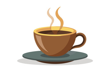 Obraz premium Coffee cup steaming on gray saucer isolated on white illustration