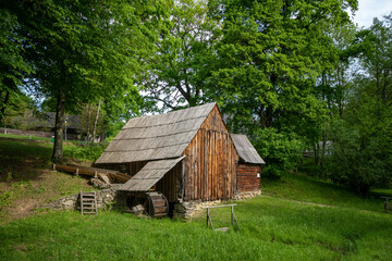 Fototapeta premium Astra National Museum Complex in the city of Sibiu, Romania. Picture of an old Romanian village with old dilapidated houses.