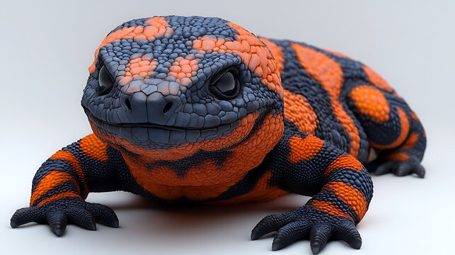 Gila monster resting with glowing skin pattern and dragonic form highly detailed white studio shot 