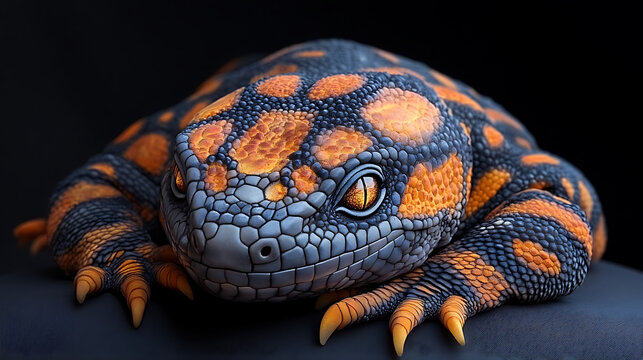 Gila monster resting with glowing skin pattern and dragonic form highly detailed white studio shot 