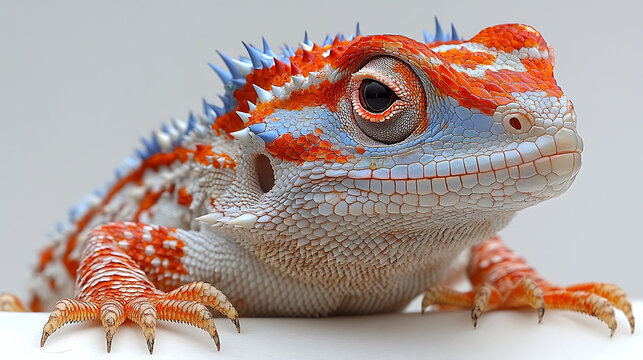 Detailed shot of thorny devil lizard with vivid patterns and spiked body cinematic composition pure white backdrop 