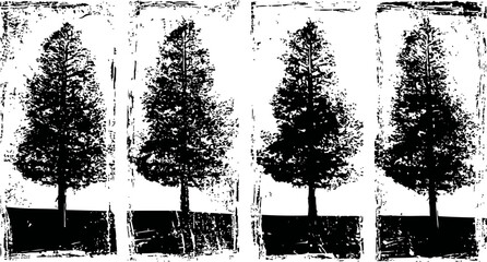 Fototapeta premium Four vintage black and white tree silhouettes with textured background in rectangular frames