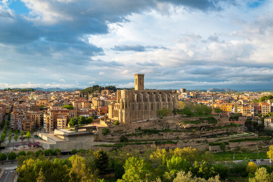 Cityscape with the Basilica of Santa Maria La Peu, Manresa, Bages region, Barcelona Province, Catalonia, Spain