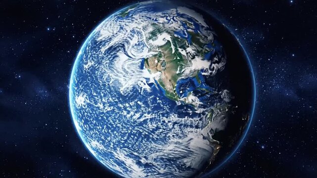 Realistic Earth spinning around its axis with b VSRExport in outer space