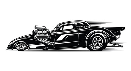 Fototapeta premium Vintage hot rod car illustration with speed lines a striking silhouette