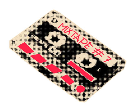 Vintage tape halftone cut-out.  Eighties pop art sticker for collage or scrapbook.