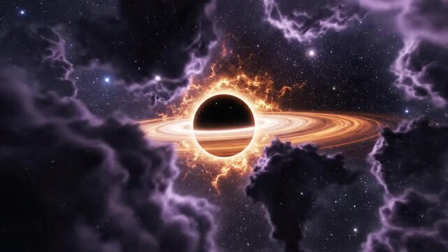 Exploring black hole nebula dark clouds and cosmic matter in a captivating loop animation