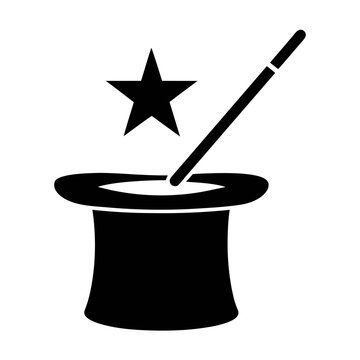 Magic trick illustration: vector graphic of magician hat, wand and star for magical design needs