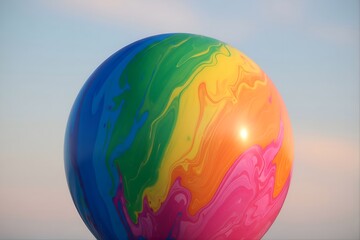Obraz premium Bright Colorful Balloon Floating Representing Joy and Playful Optimism