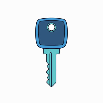 Large blue metal house door key.