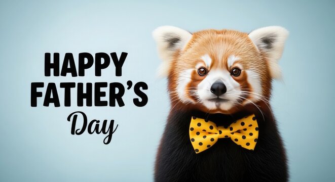 Happy father's day wishes adorable red panda in bow tie celebrates dad