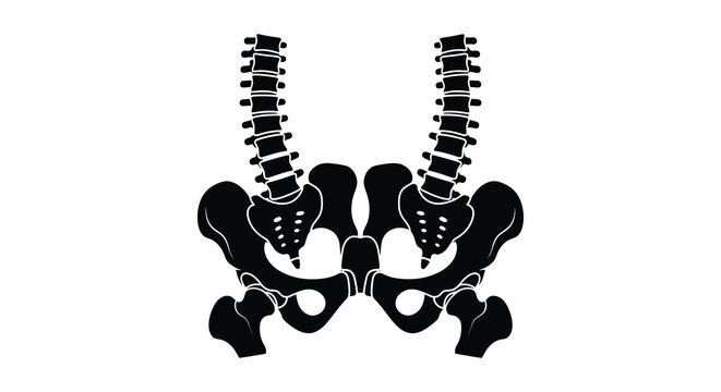Anatomical depiction of a human spine and pelvis black silhouette
