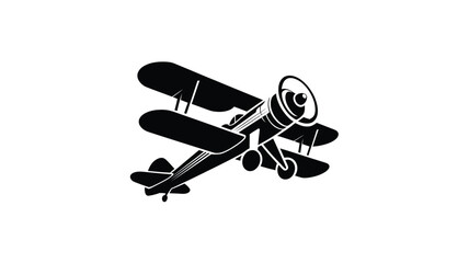 vintage biplane airplane silhouette flat vector illustration retro aircraft side view aviation transport icon isolated on white © VectAmaze