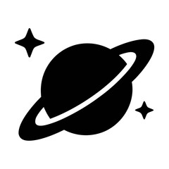 Explore the cosmos black and white saturn planet with rings and stars vector graphic icon design © PURE VECTOR WORK