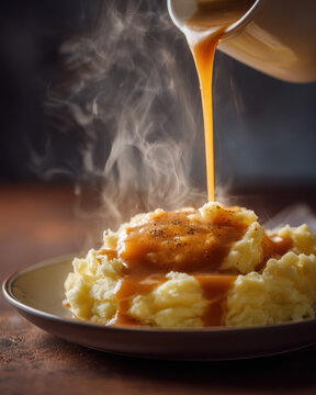 Mashed Potatoes with Gravy Pouring Comfort Food