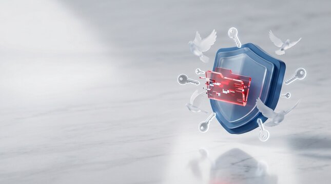 Data security and fraud prevention concept with shattering red corporate folder.