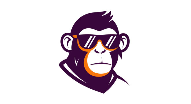 Stylized cartoon monkey wearing sunglasses on white background