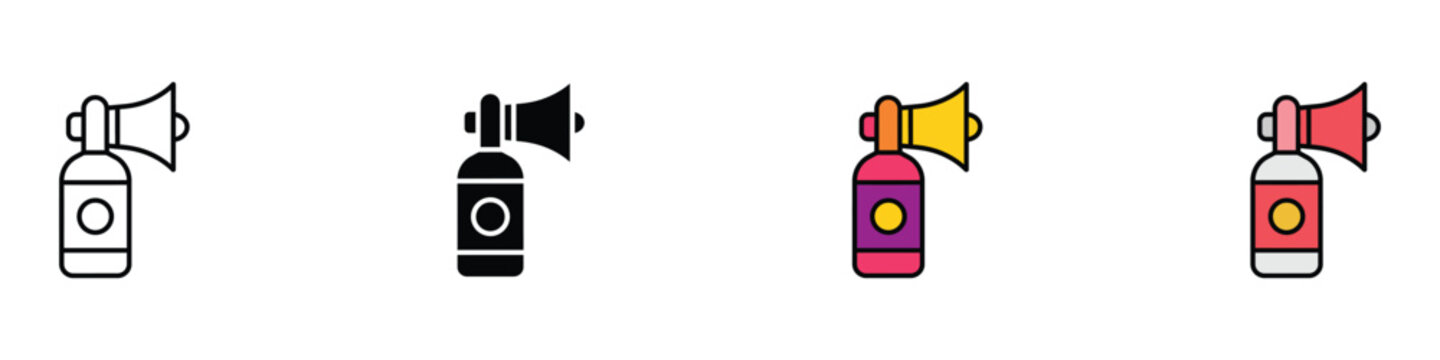 Compressed air horn spray for sound alert and signal. Loud noise maker and stadium fan cheering tool. Vector Illustration.