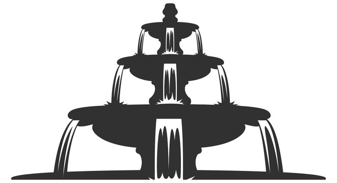 Elegant tiered fountain depicted in a striking black silhouette