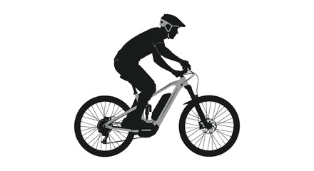 Naklejka premium Cyclist riding an electric mountain bike in stark silhouette